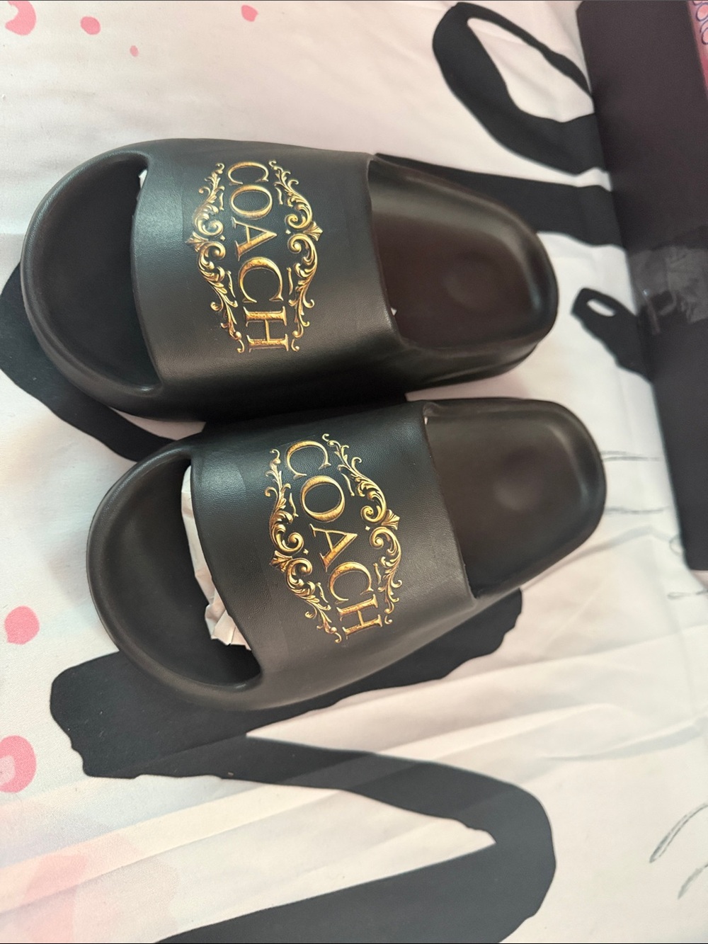 Designer Inspired Black & Gold  • Slip‑On Sandals • Casual  New